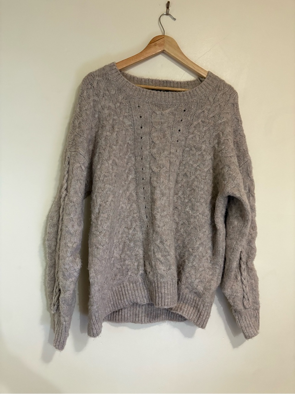 Lumiere Taupe Cable‑Knit Scoop Neck Sweater